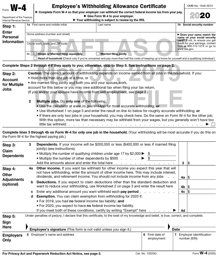 2019 Form W 4 Printable Template 6038