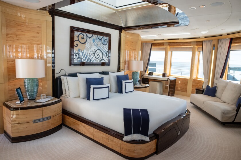 Pillows rest on a bed inside the master bedroom of luxury superyacht Excellence V, manufactured by Abeking & Rasmussen, during the Monaco Yacht Show (MYS) in Port Hercules, Monaco, on Wednesday, Sept. 26, 2018. Over 125 of the world's most luxurious yachts will be displayed during the 28th MYS, which runs Sept. 26 - 29. Photographer: Balint Porneczi/Bloomberg