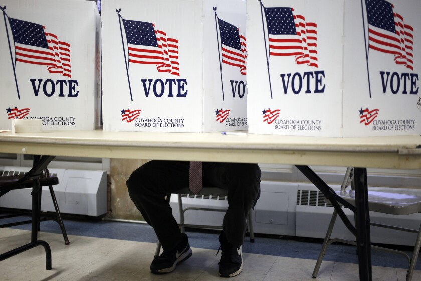 A voter casts their ballot in Cleveland on Nov. 8, 2016.