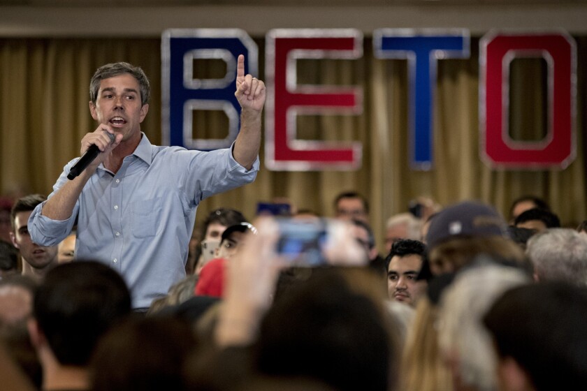 Beto O'Rourke, former Representative from Texas and 2020 Democratic presidential candidate, speaks during a town hall event in Alexandria, Virginia.