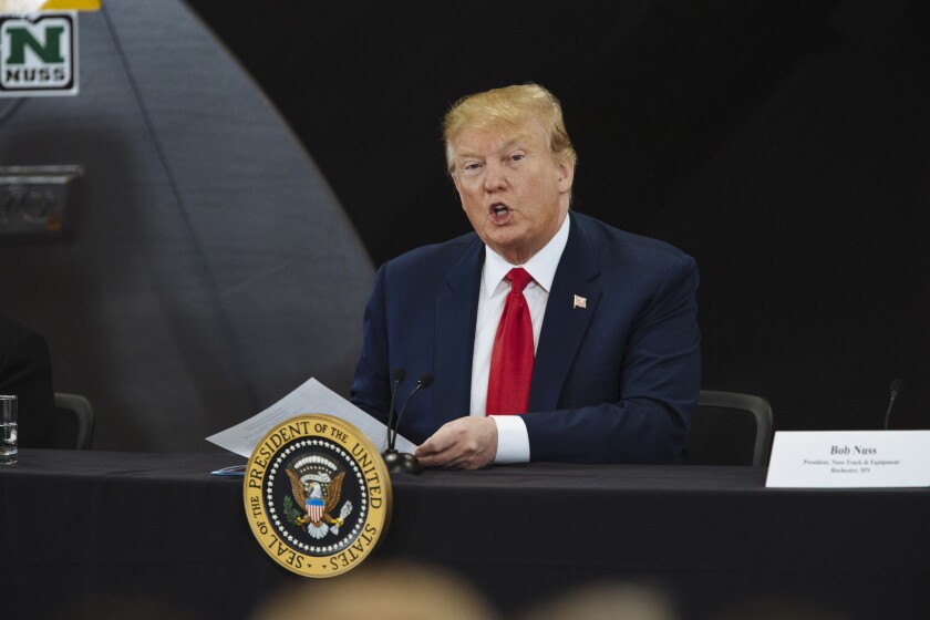 President Donald Trump speaks during a roundtable discussion on the economy and tax reform in Burnsville, Minnesota.