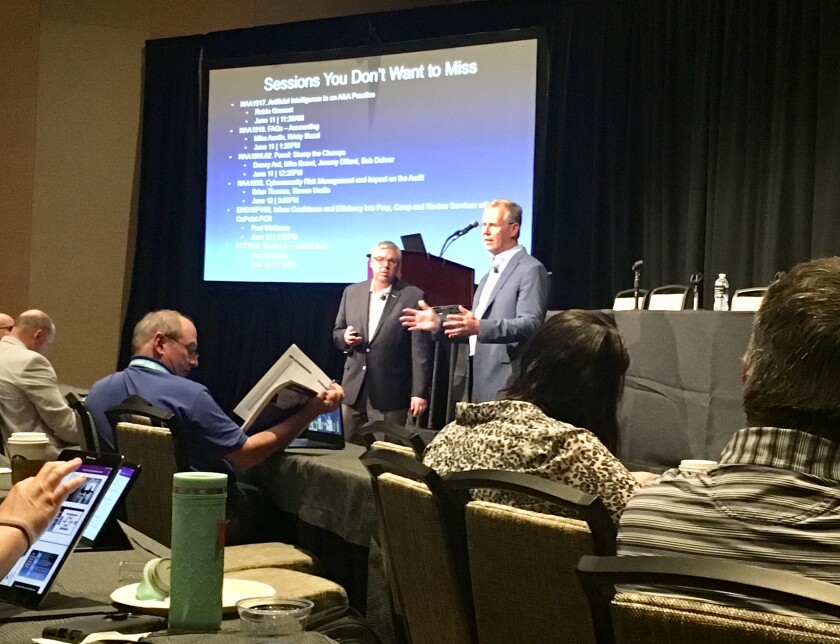 Erik Asgeirsson of CPA.com and Mark Koziel of the AICPA at a session at the 2019 Engage conference