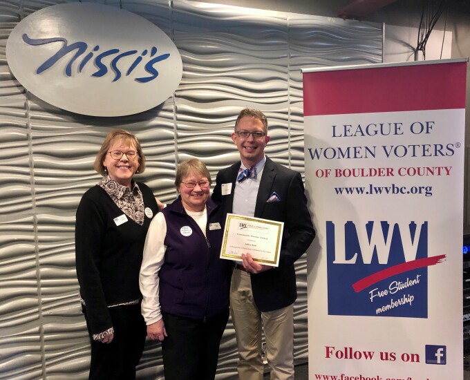 LWVBC MEMBERSHIP DIRECTOR RUTH STEMLER LWVBC PRESIDENT PEGGY LEECH AND JEFFREY KASH.jpg