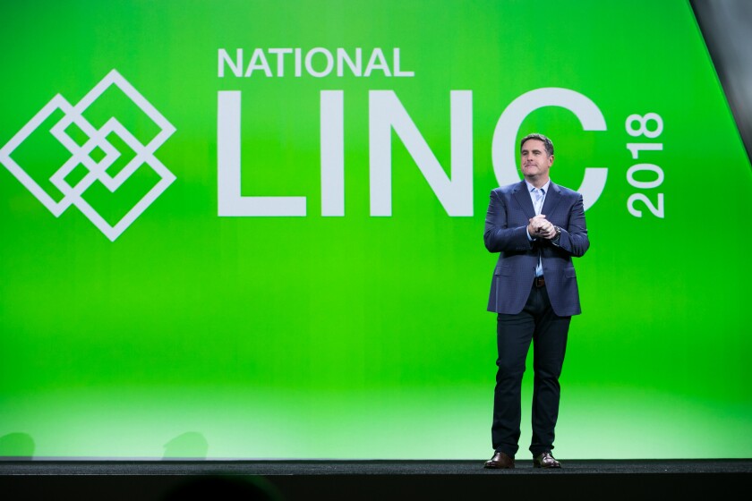 TD Ameritrade Institutional President Tom Nally, speaking on stage at National LINC 2018