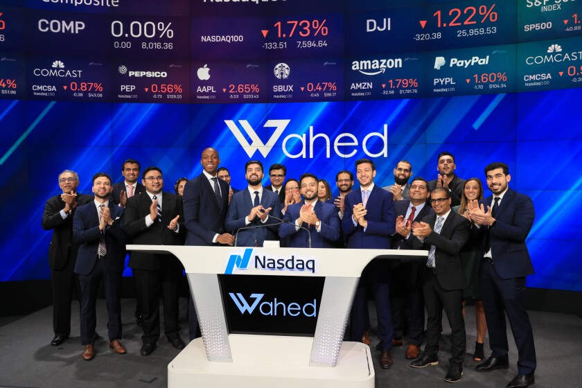 Wahed Team and Partners during the Nasdaq Opening Bell Ringing Ceremony on Aug 14, 2019, Times Square, NYC.