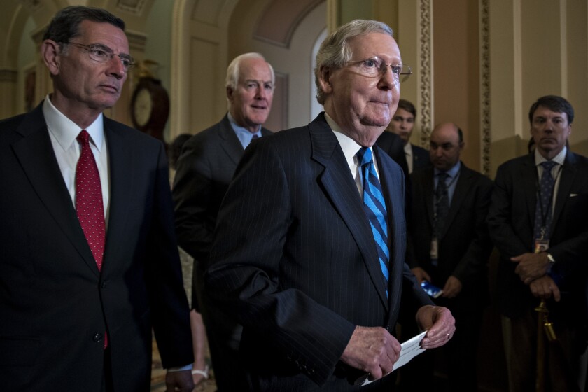 Senate Majority Leader Mitch McConnell of Kentucky, Sen. John Cornyn of Texas and other Senate Republican leaders