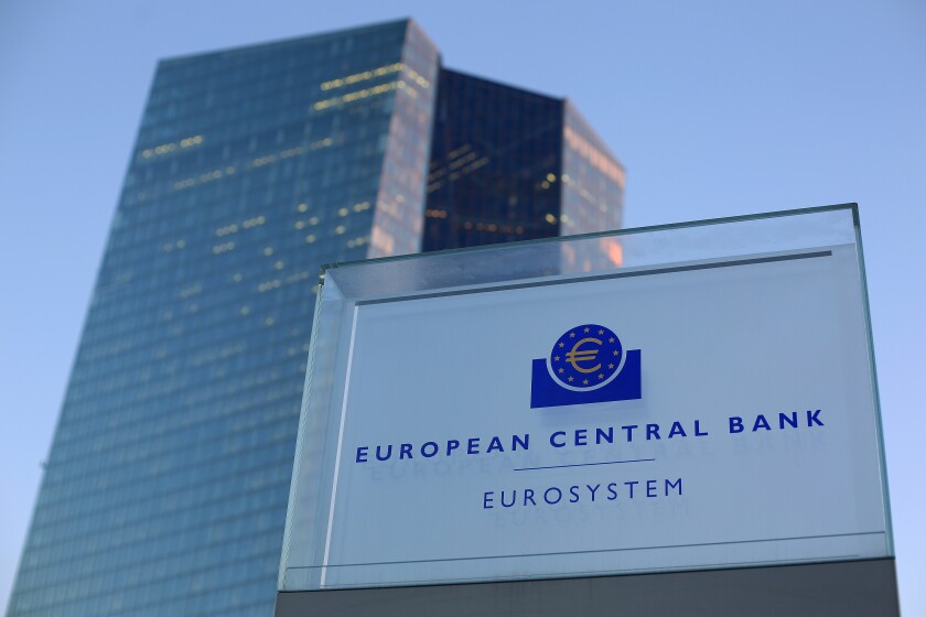 European Central Bank sign in Frankfurt, Germany