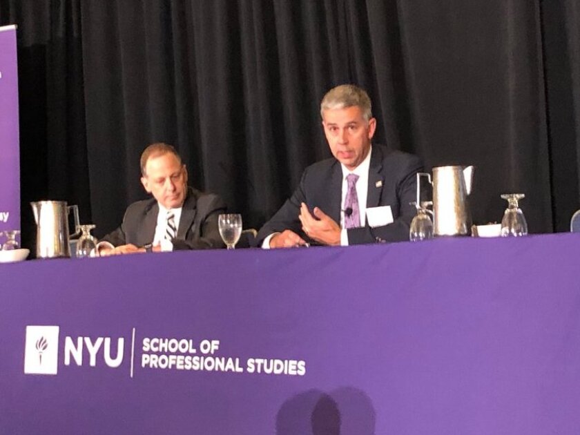 IRS Criminal Investigation Chief Don Fort (right) being interviewed by Jeremy H. Temkin (left), a principal at Morvillo Abramowitz Grand Iason & Anello, at the NYU Tax Controversy Forum
