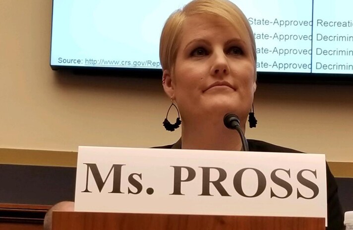 Rachel Pross, chief risk officer at Maps Credit Union in Salem, Ore., testifying before the House Financial Services Committee in a Feb. 13, 2019 hearing on pot banking