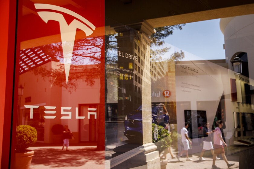 A Tesla showroom in Newport Beach, California
