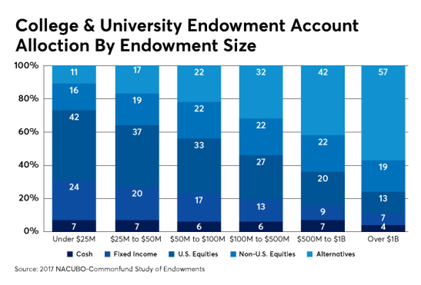 College university endowment allocation IAG Kitces