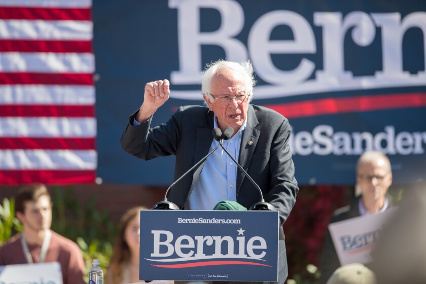 PLYMOUTH, NH - SEPTEMBER 29: Democratic presidential candidate, Sen. Bernie Sanders (I-VT) speaks at a campaign event at Plymouth State University on September 29, 2019 in Plymouth, New Hampshire. (Photo by Scott Eisen/Getty Images)