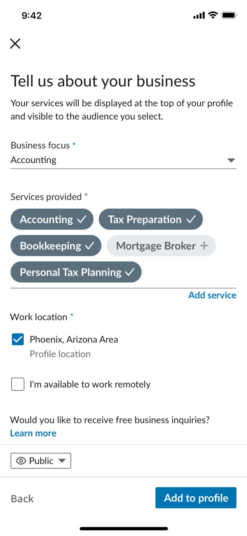 LinkedIn accounting screen