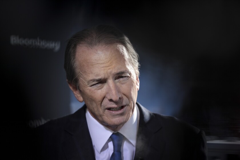 James Gorman, chief executive officer of Morgan Stanley, speaks during a Bloomberg Television interview on day three of the World Economic Forum (WEF) in Davos, Switzerland, on Thursday, Jan. 24, 2019. World leaders, influential executives, bankers and policy makers attend the 49th annual meeting of the World Economic Forum in Davos from Jan. 22 - 25. Photographer: Simon Dawson/Bloomberg