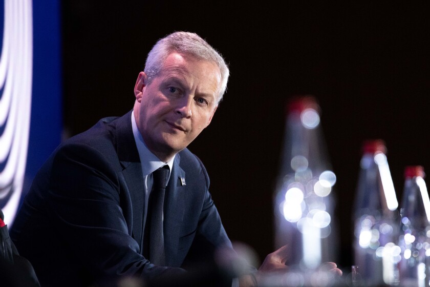 Bruno Le Maire, France's finance minister, looks on at an Organization for Economic Co-operation and Development (OECD) forum in Paris.