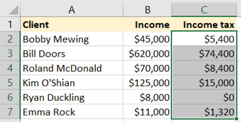 Microsoft Excel table