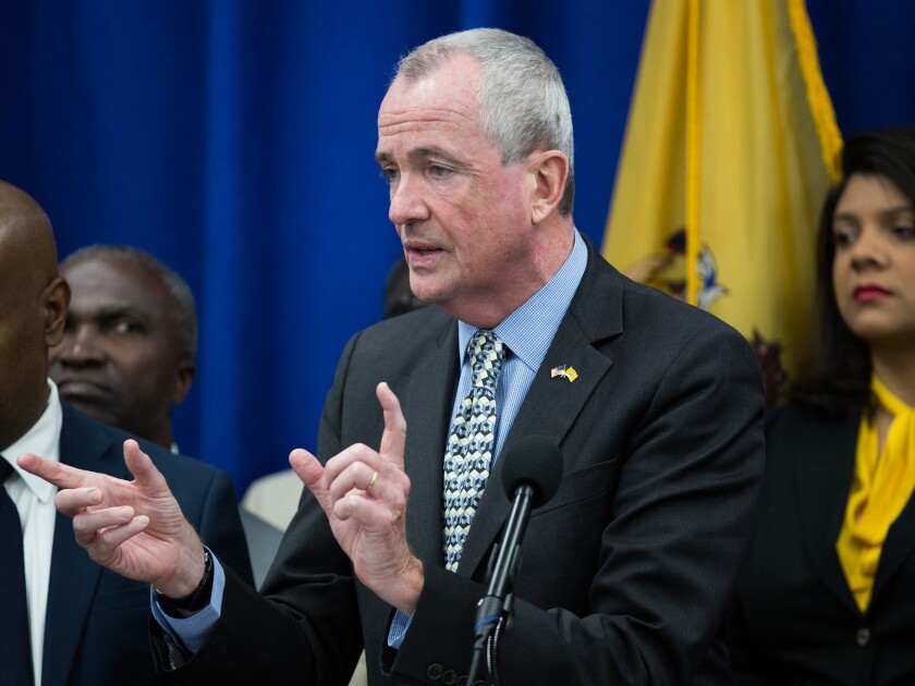 Phil Murphy, governor of New Jersey, speaks during a budget press conference in Newark.
