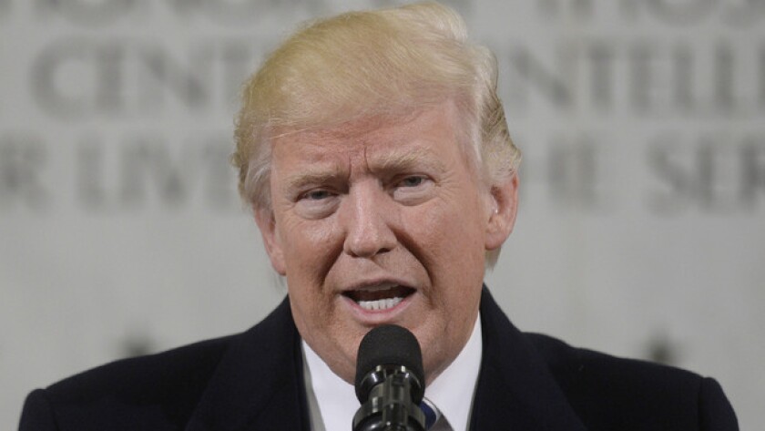 Donald Trump during a speech at CIA headquarters