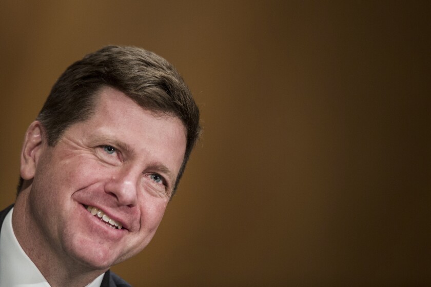 Jay Clayton, SEC chair nominee for Trump, smiling Bloomberg News
