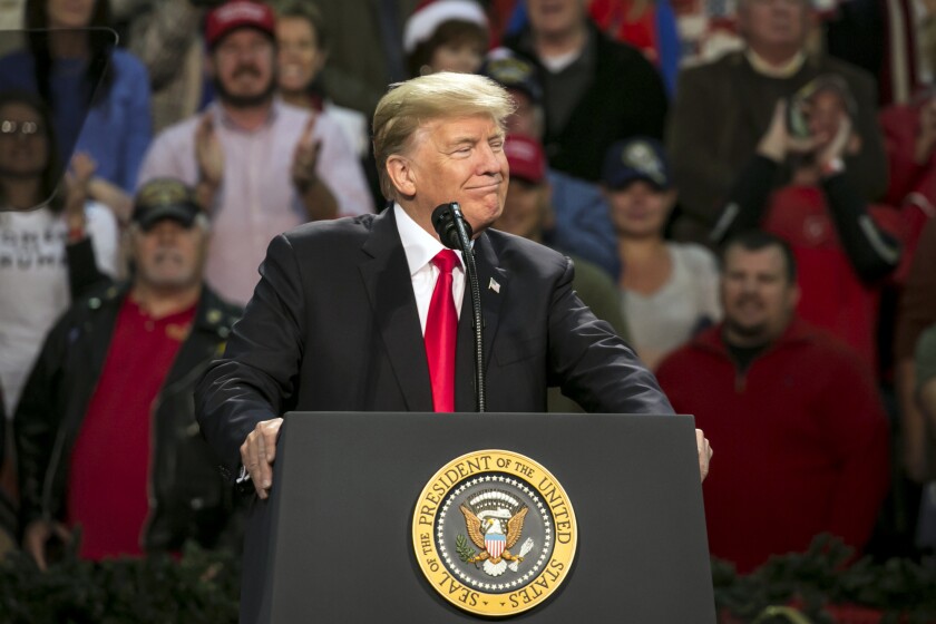 President Donald Trump speaks during a rally in Pensacola, Florida.