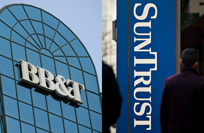 Signage for BB&T and SunTrust banks.