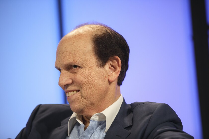 Michael Milken, chairman of the Milken Institute, listens during the Montgomery Summit in Santa Monica, California, 2017