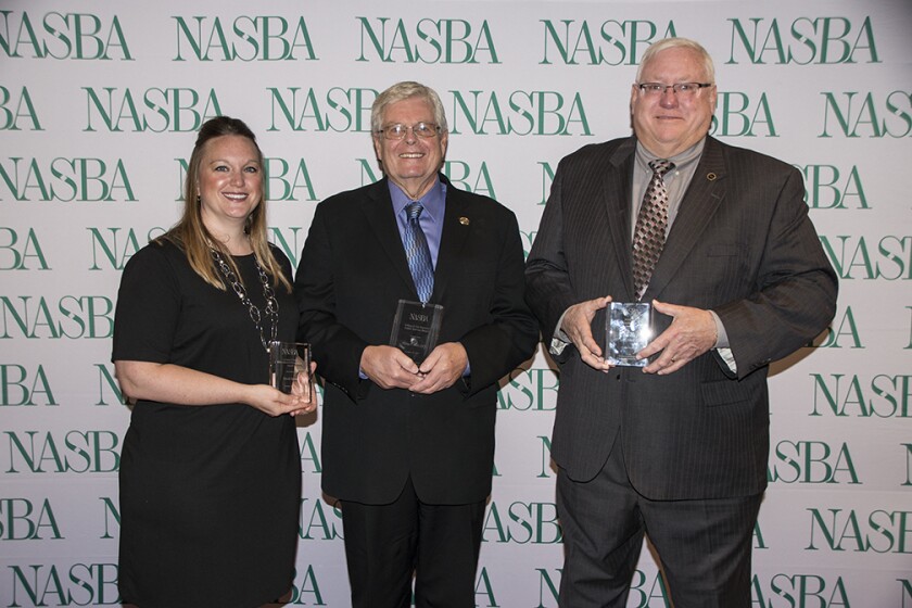 NASBA 2017 award winners (l to r): Nicole Kasin, Thomas Sadler and E. Kent Smoll